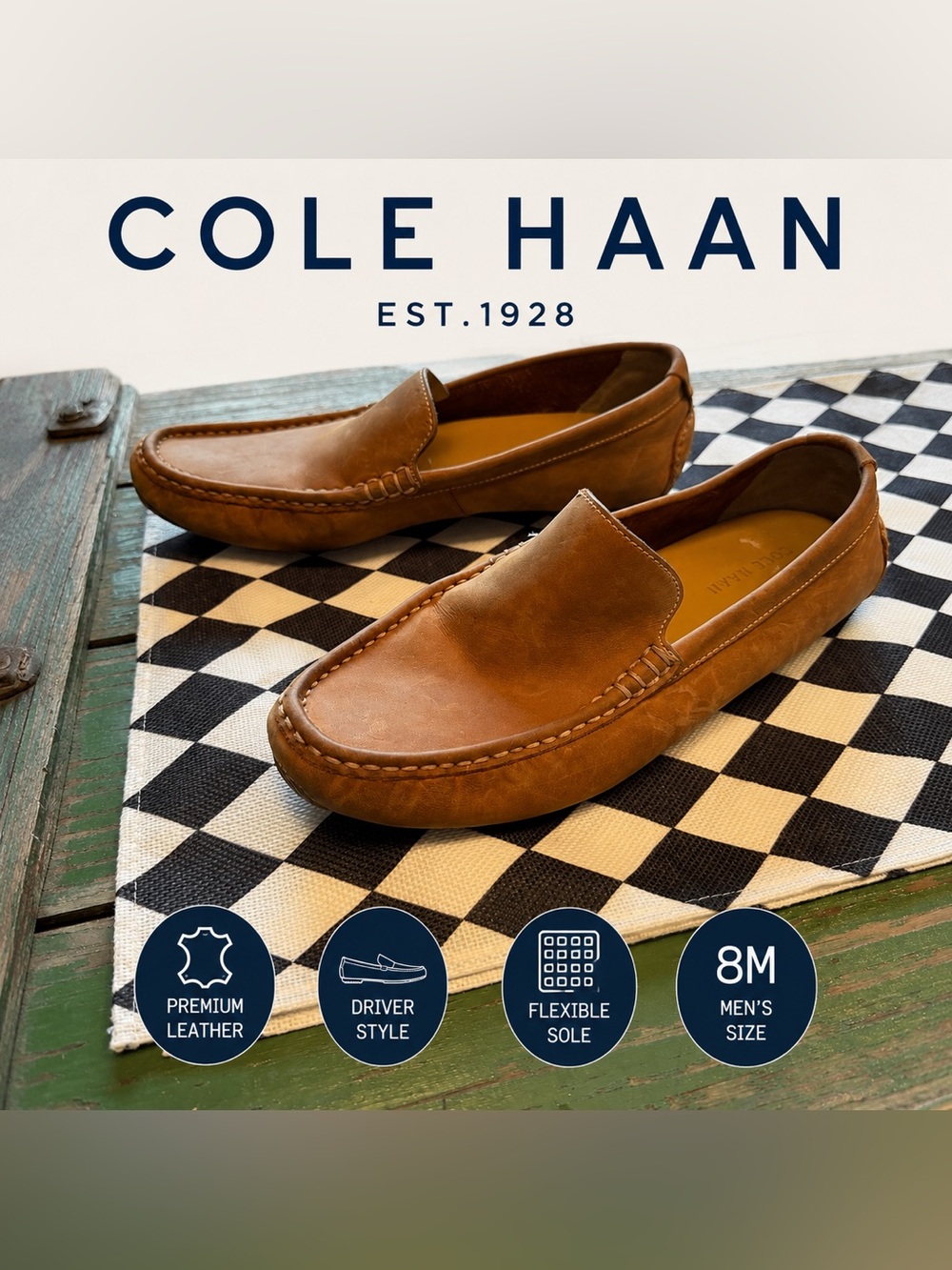 Cole Haan Gunnison Driver cognac  Leather Slip-On Driving Loafers